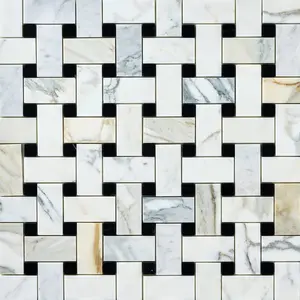 Calacatta Gold & Black Large Basketweave 12x12 Polished/Honed Marble Mosaic Tile