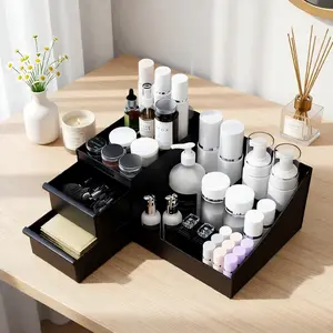 Black Cologne Organizer for Men Large Countertop with Drawers for Cologne Perfume Shaving Skincare Bathroom Vanity Storage Ideal Gift for Boyfriend Husband Dad Friends