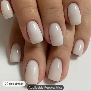 24pcs Glossy Medium Square Fake Nails, Milky White Press On Nails Solid Glue On Nails, Minimalist Style False Nails For Women Girls Daily Wear Nail Art Nail Care Nail Polish Polish