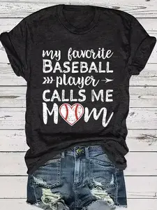Women's "My Favorite Baseball Player Calls Me Mom" Baseball Mom T-Shirt - Soft -Like Short Sleeve Crew Neck Tee with Baseball Bat & Graphics, Casual s Apparel Gift for Little League Moms, Machine Washable Casual Wear