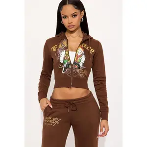 Ed Hardy Tiger Peak Zip Up Hoodie - Brown R