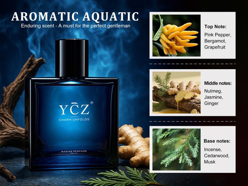 YCZ Midnight Marine Eau De Parfum 100ml Unisex Ocean Fresh Scent with Bergamot Coconut Amber for Him & Her Premium Aromatic Woody Fragrance