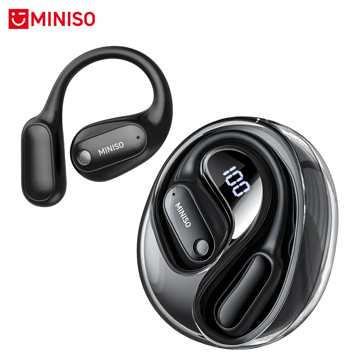 MINISO MS190 OWS Open Ear Bluetooth 6.0 Electronic Headphones - HIFI Audio Fitness Earbuds, Touch Control, Built-in Mic, Low Latency for Gaming, Waterproof, Gym-Ready, Compatible with Phones & Computers, Headphones Gym
