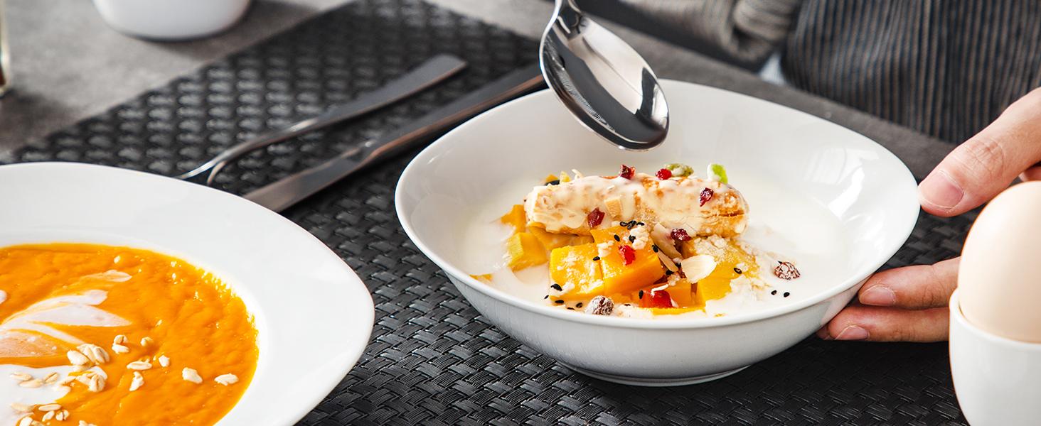 MALACASA Porcelain Dinnerware Set - Square Ceramic Plates & Bowls Set, 18/24/30/36/50 Pieces, Modern Design, Dishwasher & Microwave Safe Cutlery Winter Holiday