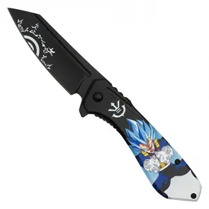 Blue Hair Hero Anime Inspired Folding Knife – Action Manga Graphic – EDC Collectible – Display Decor – Gift for Fans