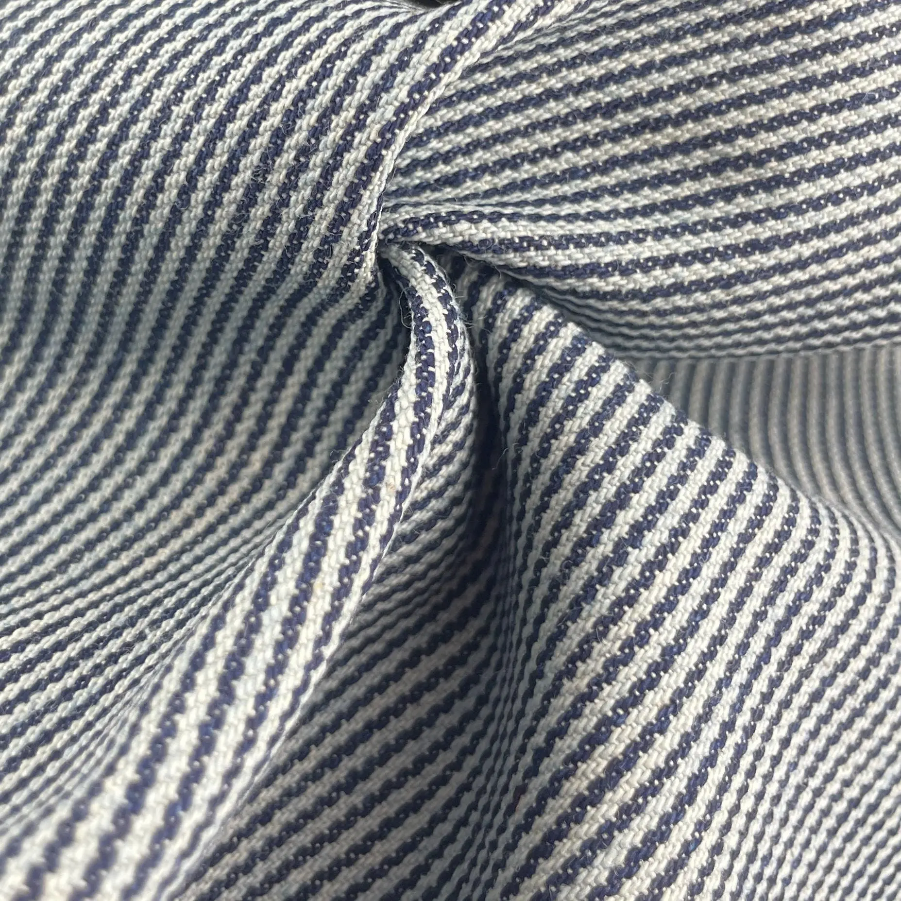 100% Cotton Denim Premium-Quality Fabric - Indigo Blue Thick Railroad Striped - Dressmaking & Fashion Accessories Fabric By The Yard