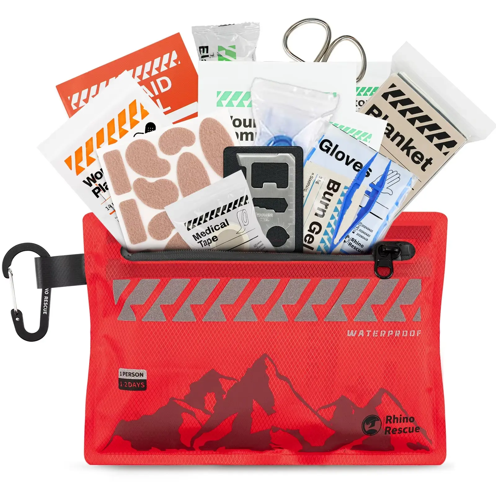 Rhino Rescue Small First Aid Kit - Ultralight Waterproof Portable Outdoor Emergency Kit for Disaster Preparedness, Travel, Hiking, Portable Emergency Equipment, Emergency Kits