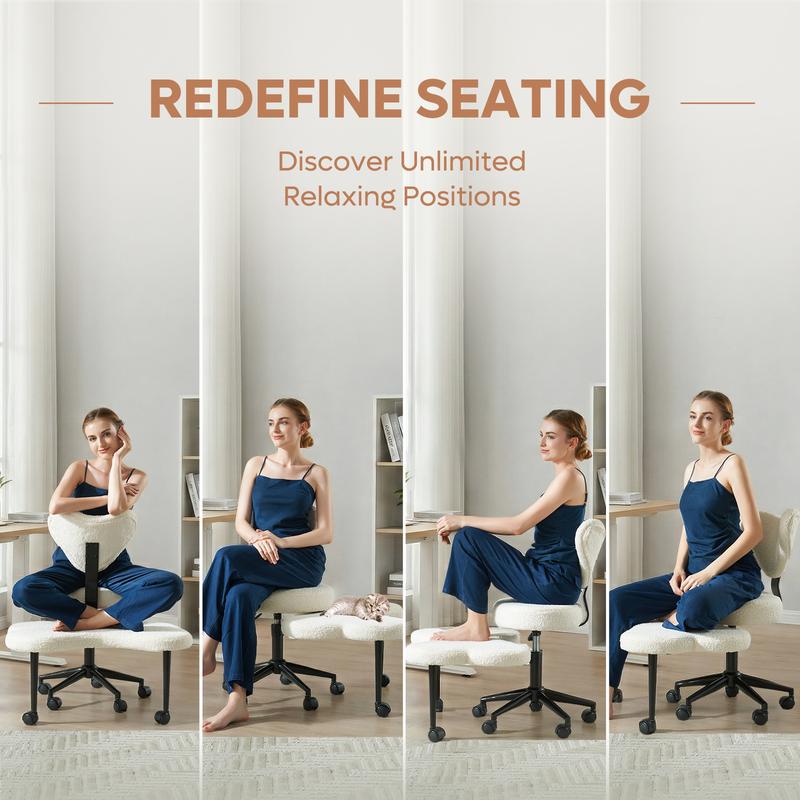 【Deal】Nost & Host Ergonomic Cross Legged Chair, 360° Swivel Meditation Chair with Wheels, Height Adjustable Seat for ADHD, Strong Lumbar Support, Chic Home Office Furniture