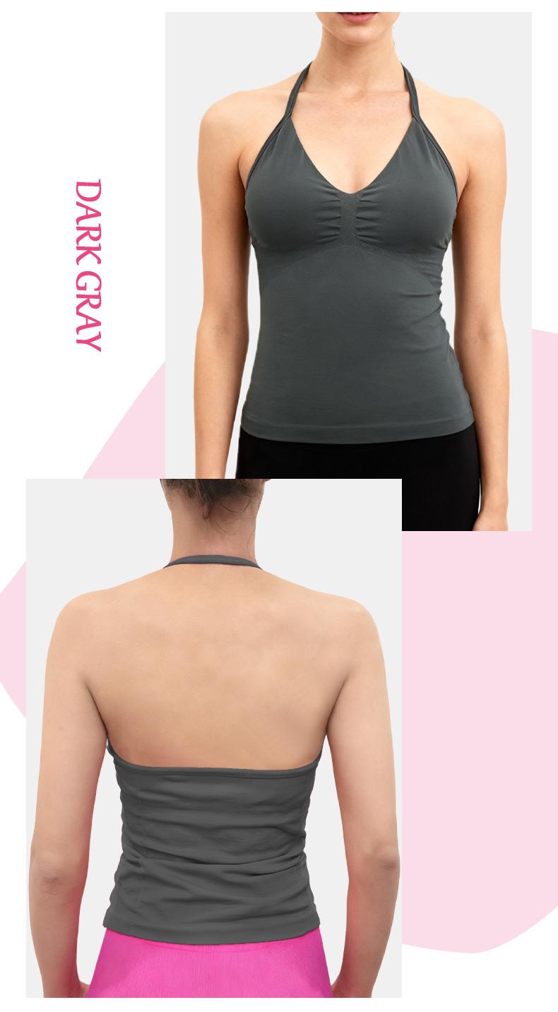 SUNVADUN B377 Sportswear Top Lace-Up Sleeveless Yoga Vest V-Neck Stretch Vest Crop Top for Women Fitness Vest Open Back Athletic Minimalistic Activewear Gym Apparel with Removable Cup Moisture Wicking Quick-Drying High Elasticity