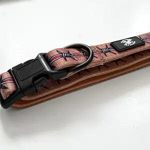 Barbed Wire Traditional Tattoo Brown Adjustable Tuff Bones Pet Supply Dog Collar