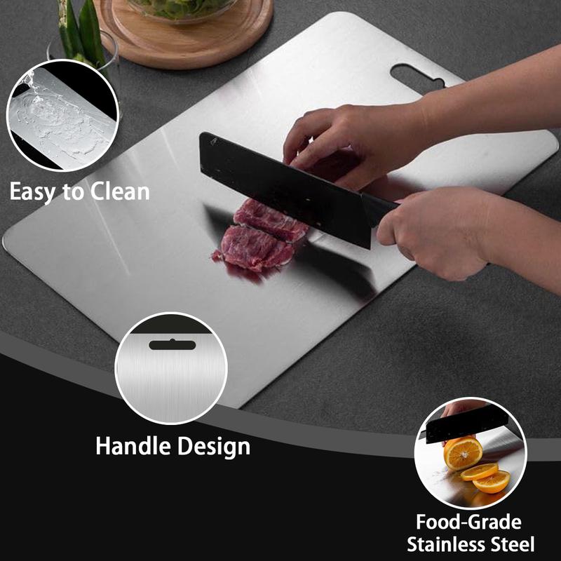 Premium Food Grade Stainless Steel Cutting Board 9x13 Inch Double-Sided, Durable & Easy Clean Kitchen Chopping Board for Meat Fruit Vegetable, Christmas Gift for Mom Kitchen Tool Knives