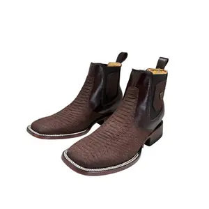 Diego's Boots Men's Imitation Piton Square Toe Genuine Leather, Botin Cuadrado Grabado Piton 100% Piel Western Shoes Black Footwear Closed