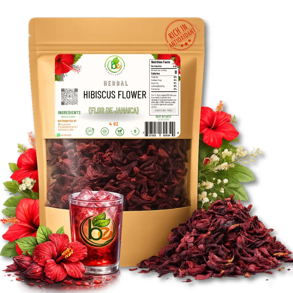 VIRAL Flor de Jamaica – 4 oz Dried Hibiscus Flowers – Loose Leaf Herbal Tea & Mexican Agua Fresca Ingredient – Whole Flowers & Petals – Cut & Sifted – Caffeine-Free, Non-GMO, No Sugar,100% Natural – by Bexpertsusa