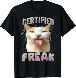 100% CottonCat Meme Certified Freak Eat Cement Cursed Cats Humor Funny T-Shirt