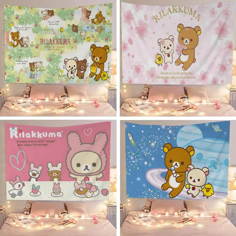Cute Kawayi R-RilakkumaS Anime Tapestry Hippie Flower Wall Carpets Dorm Decor Cheap Hippie Wall Hanging