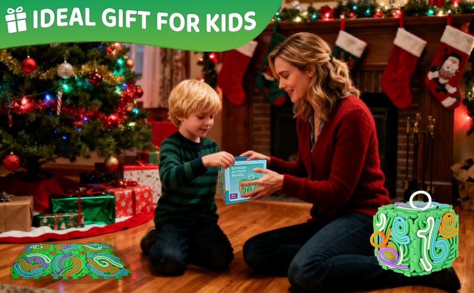 Sensory Activity Board, Six-Sided Silicone Sensory Fidget Toy with 20 Strings for Autism, Stress Relief, Calming, Focus & ADHD,Great for 3+ Year Old, Stuffers Gifts for Teen Girl