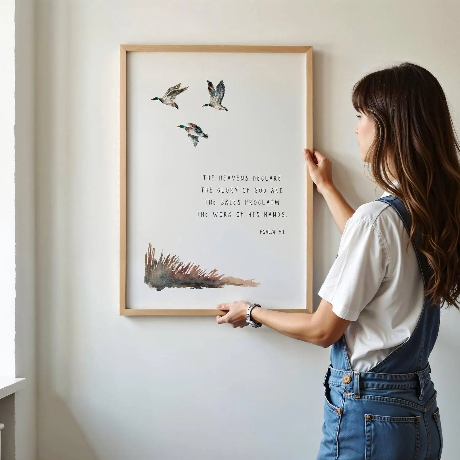 Duck bible verse print, Woodland nursery art, Little boy bedroom, Baby shower gift, Mallard hunting, Minimalist, Christian,