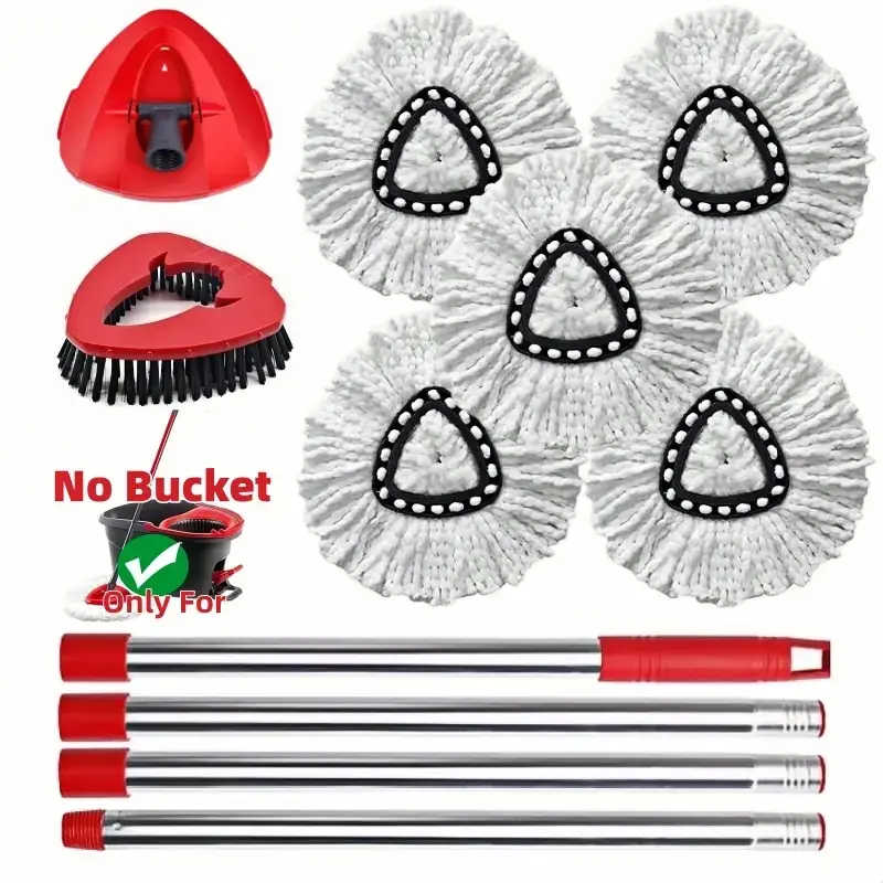 Spin Mop Head Replacement & Shower Floor Scrubber for O Cedar 1-Tank System Microfiber Mop Heads Easy Cleaning Floor Head Mop Set with 4 Refills 30-58in Handle for Wood Tile Laminate Marble