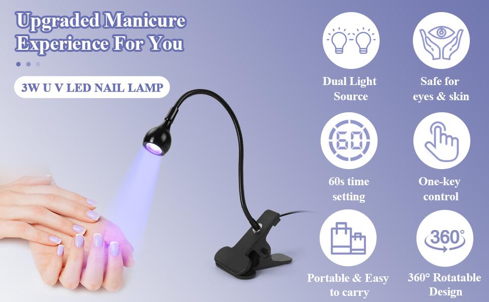 SAVILAND Mini LED Nail Lamp: USB-Powered Rotatable Gel Nail Dryer with Flexible Clip, Quick-Cure UV Light for Gel Polish and DIY Manicures