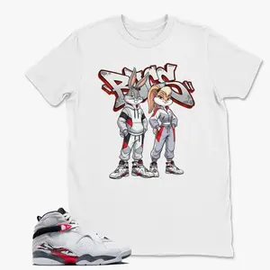 Jordan 8 White True Red Sneaker Match tee Shirt- T Shirt White , AJ8 Bugs Sneaker Matching Shirt PQTH