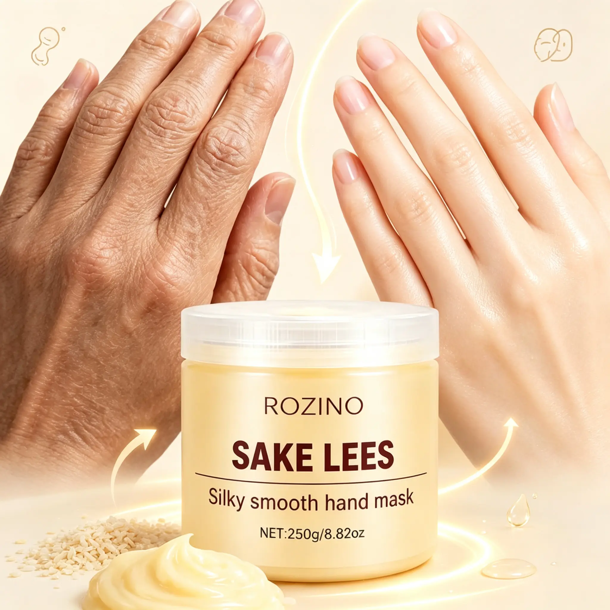 ROZINO Sake Lees Hand Mask, Silky Smooth Hand Care Mask with Rice Ferment Extract, Moisturizing Hand Treatment for Soft & Hydrated Hands, Spa Hand Care 280g