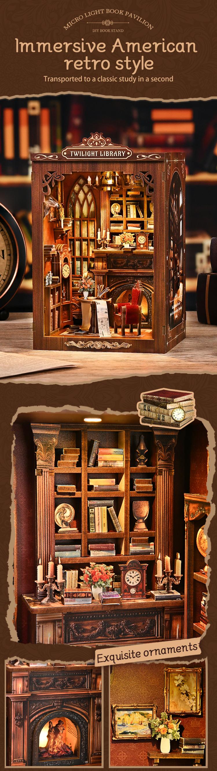 【US Shipping】BOOK NOOK Twilight Library DIY hut 3D three-dimensional hand-assembled booklet toy house, Christmas gift toy house,book nook,mini house,doll house,wooden dollhouse kit,victorian dollhouse,miniature house kit,miniature kit,dollhouse