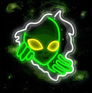 Alien Neon Sign Adjustable Green Alien LED Neon Light Ideal for Wall Decor Game Rooms, Home Bars Party Spaces Bedrooms, and Man Caves USB-Powered Alien Illuminated Sign Decorative Gift for Boys Rooms