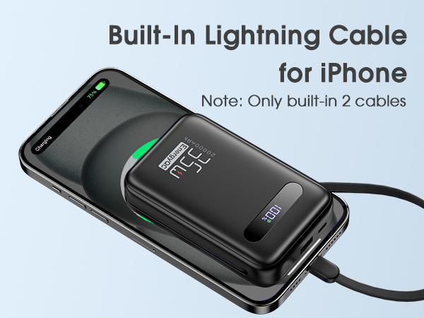 20000mAh 35W Power Bank – Built-in Cables, PD 3.0 & QC 4.0 Fast Charging, 4 Ports, LED Display, TSA-Friendly