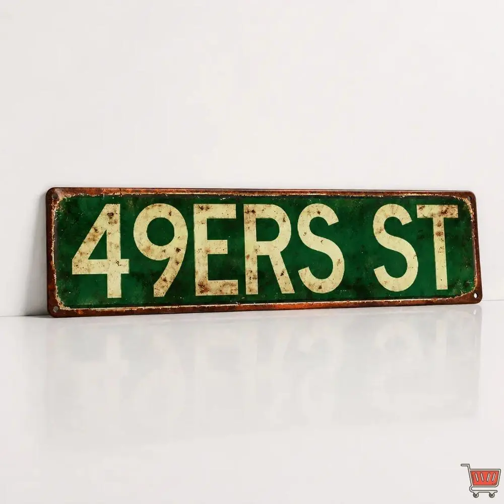 49ERS ST Aluminium Retro Antique Industrial Plaque Sign - 4x16in Vintage Rectangle Lightweight Waterproof Metal Street Sign, Rustic Farmhouse Decorative Wall Art, Garage Man Cave Gift for Home Supplies, Water Proof