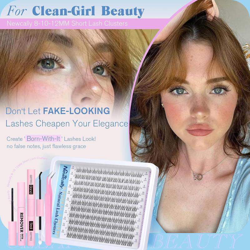 Natural Lash Clusters Kit DIY Lash Extension Kit Wispy Eyelash Extension Kit C-curly Individual Lashes Kit 9-12MM Short Eyelash Clusters with Lash Remover by Newcally