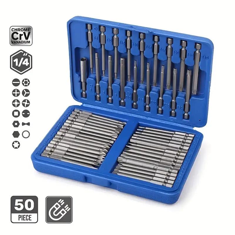 50pcs 75mm Extra Long Magnetic Screwdriver Set, Special-shaped Cross Slotted Hexagonal U-shaped Screwdriver Extension Rod Electric Drill Set Tool
