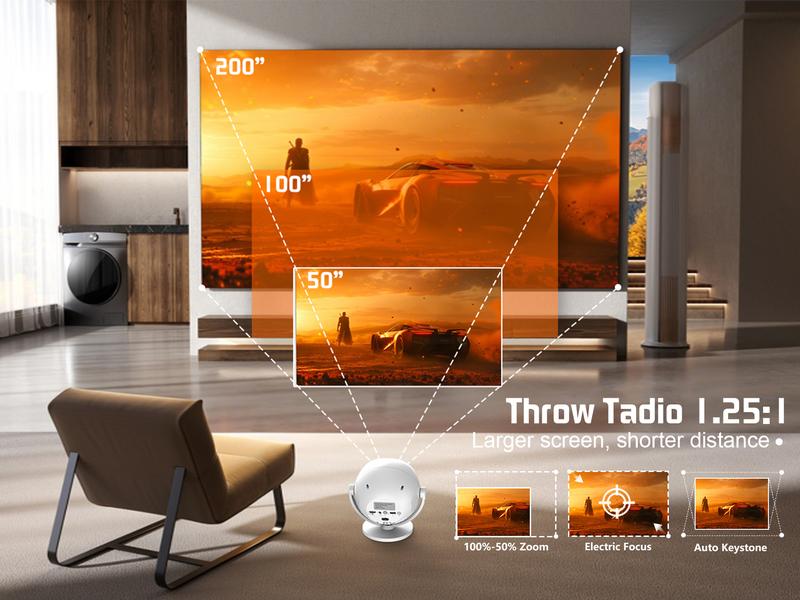 [US warehouse] XBJ 4K Projector 600 ANSI Portable, 2.4/5G WiFi6 Built-in Speaker, HD 1080P Home Cinema & Outdoor, 360° Multifunctional LED with 4K Decoding, Auto Focus, Ideal Holiday Gift Christmas New Year Gift Audio projector for bedroom projector 4k