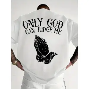 "Faith-Based Streetwear T-Shirt – 'Only God Can Judge Me’, Oversized, Black & White, Trending",graphic,men