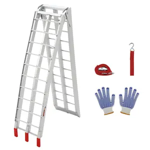 Garvee 7.5 Foot Folding Aluminum Motorcycle Ramp with 750 LB Capacity, Crossbar Rungs, and Rubber Tipped Ends - 89 x 12 Inch Dirt Bike Ramp for Pickup Trucks, 1 Piece