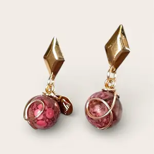 18k Gold plated Stud with Floral Jasper Gemstone