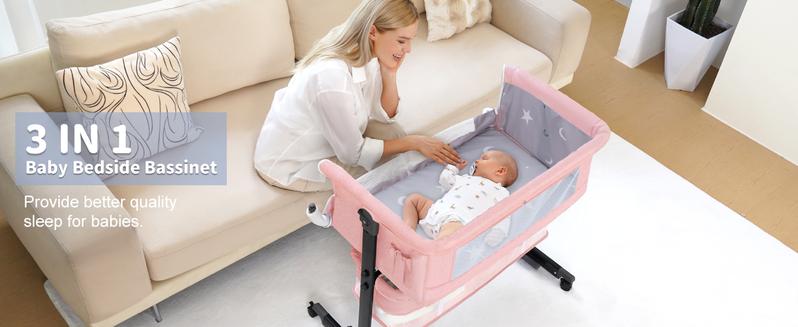 Baby Bassinet, Baby Basinet Bedside Sleeper, Easy to Fold Portable Crib Side Bassinet new Style Girl/boy bassinets, bedside bassinet