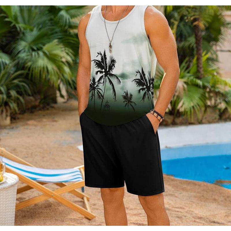 Men's Hawaiian Sleeveless Tracksuit Summer Tank top & Shorts set Aloha Tropical Two Piece Casual Daily Beach