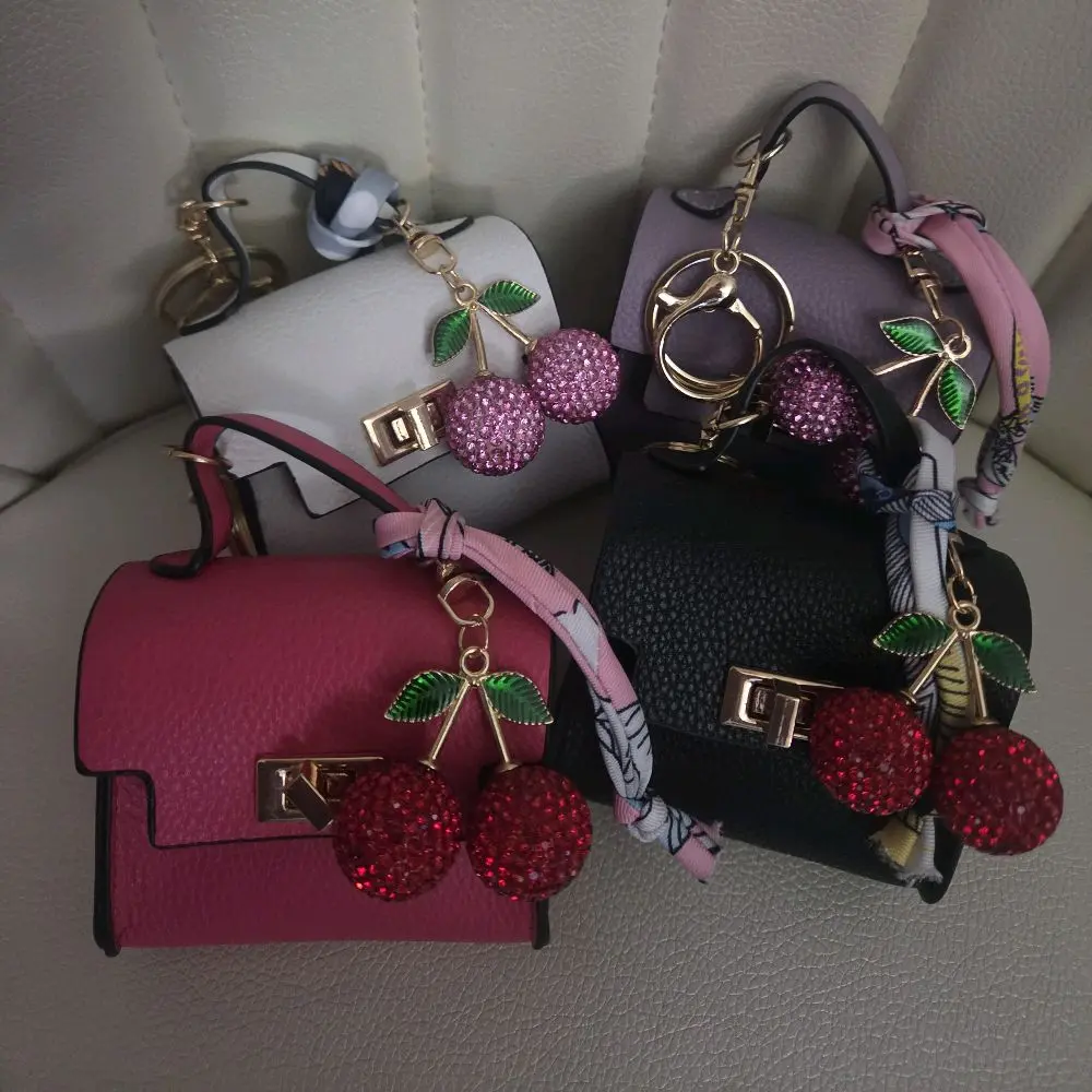 Mini Square Bag Pendent Keychain with Cute Cherries