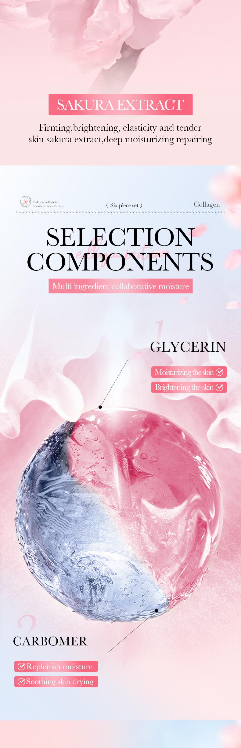 Collagen Sakura Moisturizing Revitalizing Six Piece Set - Hydrating Skin Care Kits for Radiant Glow & Plump Smooth Skin