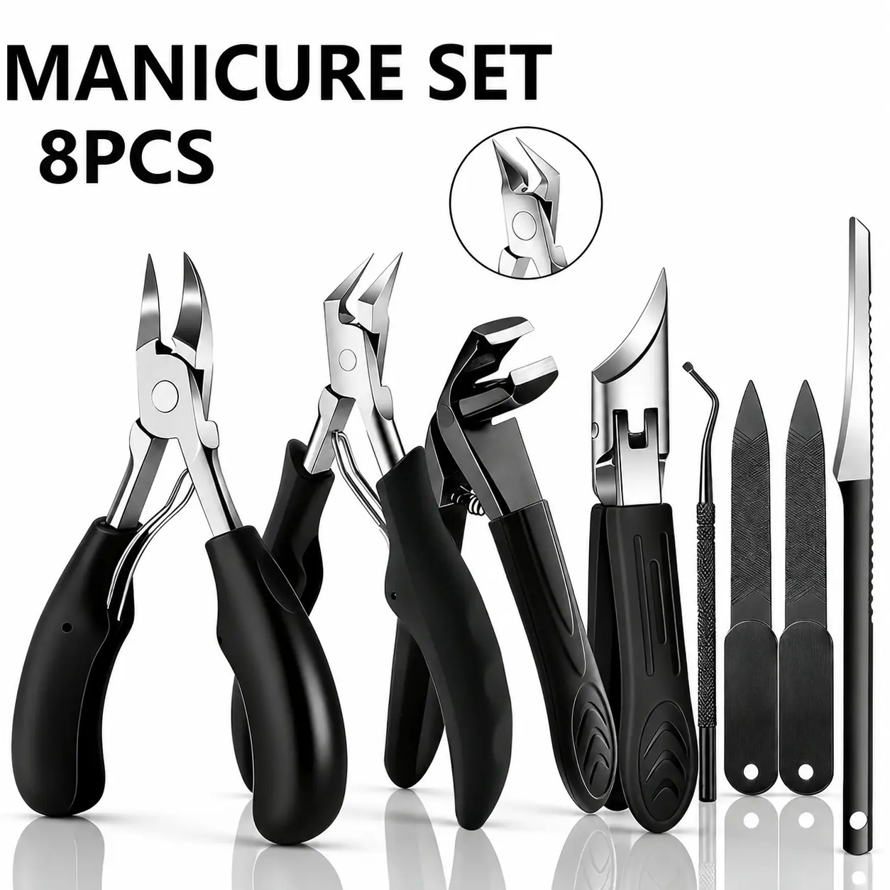 8PCS Toenail Clipper Set for Thick & Ingrown Nails, Heavy Duty Nail Clippers, Professional Manicure Kit with Angled Blade, Cuticle Tools & Nail File, Stainless Steel Pedicure Kit Curved summervibes trimming