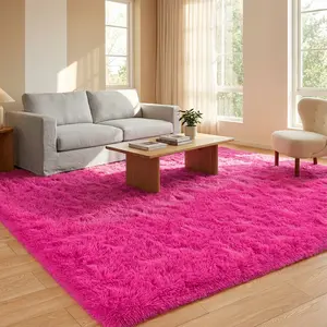 Large Fuzzy Rug Hot Pink Fluffy Rug for Living Room, Big Plush Non-Skid Shag Carpet, Soft Shaggy Rugs for Bedroom Indoor Modern Home Decor