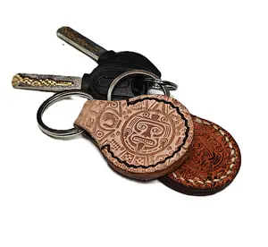 Handmade Leather Keychain Aztec Calendar set JP Leathecraft