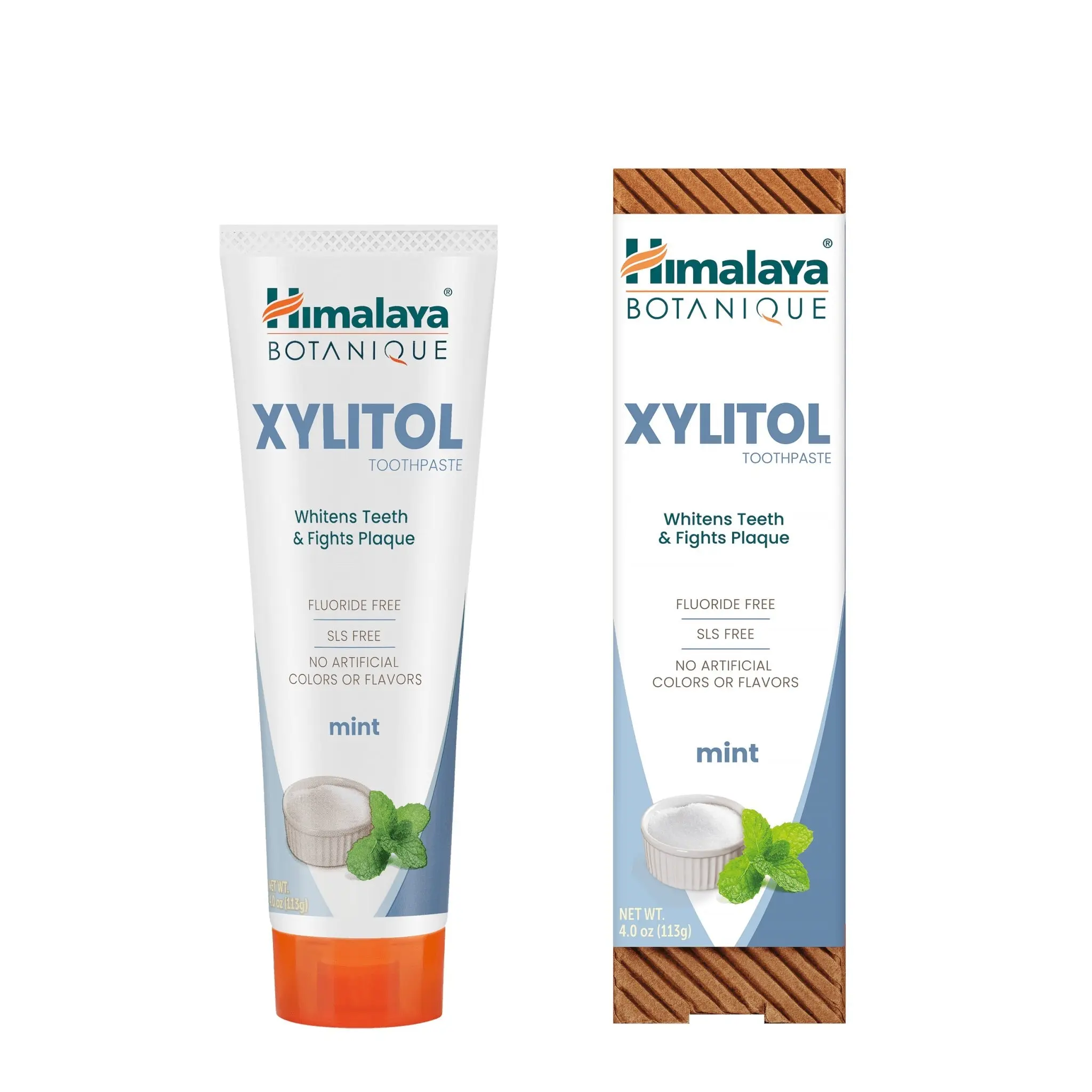 Himalaya Botanique Xylitol Toothpaste, Mint Flavor - Fluoride Free Toothpaste, Fight Plaque and for Fresh Breath - Vegan, Gluten Free, No Artificial Flavors or Colors, 4 oz