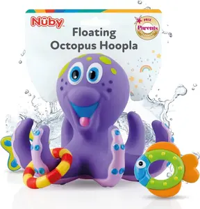 Nuby Floating Octopus with 3 Hoopla Rings - Baby & Toddler Bath Toy - No Hole Design Keeps Moisture Out - Fine Motor Skills - 18+ Months - Great Baby Pool Toys
