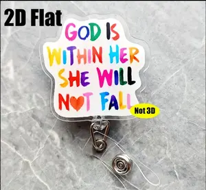 God is Within Her and She Will Not Fall Acrylic Retractable Badge Reel Christian Badge Holder and Smooth Cord for Healthcare Professionals