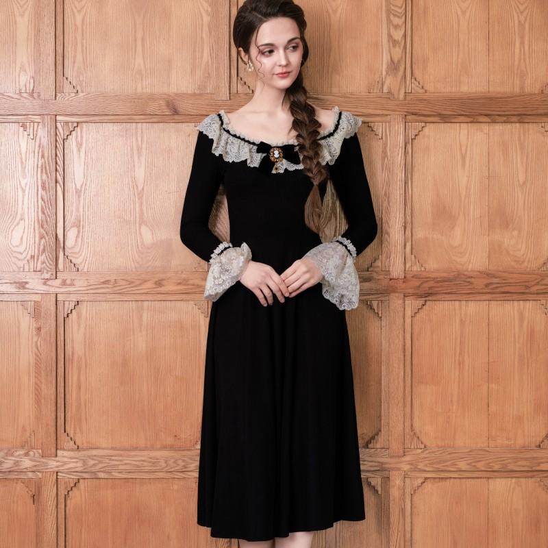 Delphi Muse Knit Dress--LuminaVenus Dresses Irregular Hem Alix Earle Dress  Casual Chic Elegance Elegant Everyday Fabric Fashion Feminine Flared Lace Soft Vintage Style Black Womenswear Black Womenswear