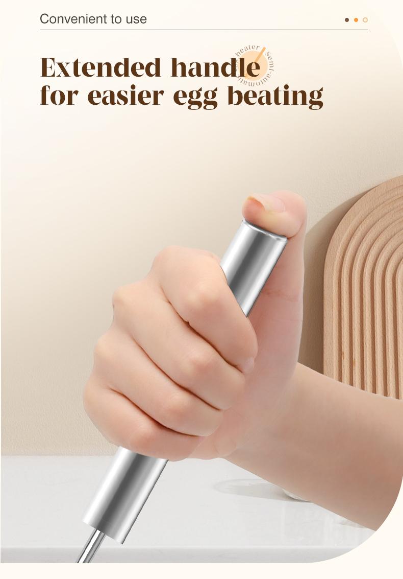 QQ Stainless Steel Hand-Push Rotary Whisk, Food-Grade Rust-Resistant Kitchen Utensil with Sturdy Riveted Construction, Semi-Automatic Design for Coffee, Egg Whisking and Cooking Tasks, Easy to Clean