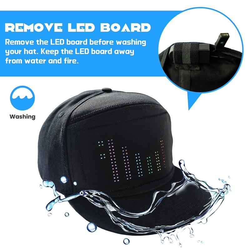 MasterAkoh Customizable LED Hat Snapback Baseball Cap with Bluetooth-16x32 Bright Display Your Message in Full Color Perfect for Parties Events and Gifts Machine Washable