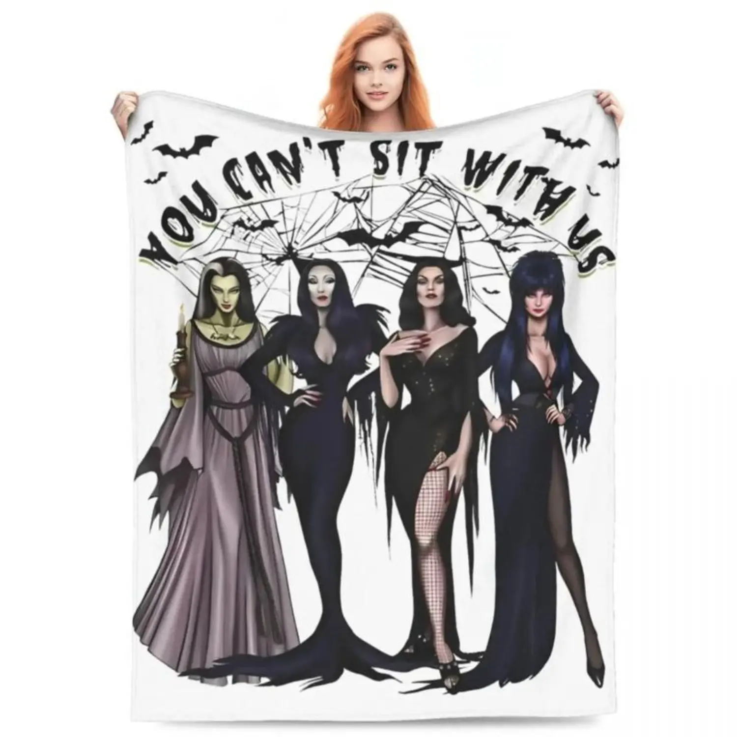 Elvira's Mistress of the Dark Classic Horror Print Flannel Fabric Blanket - Quality Super Soft, All-Seasons, Breathable, Durable Non-Customized Bedding Throw for Office & Travel, Bedroom Users, Machine Washable