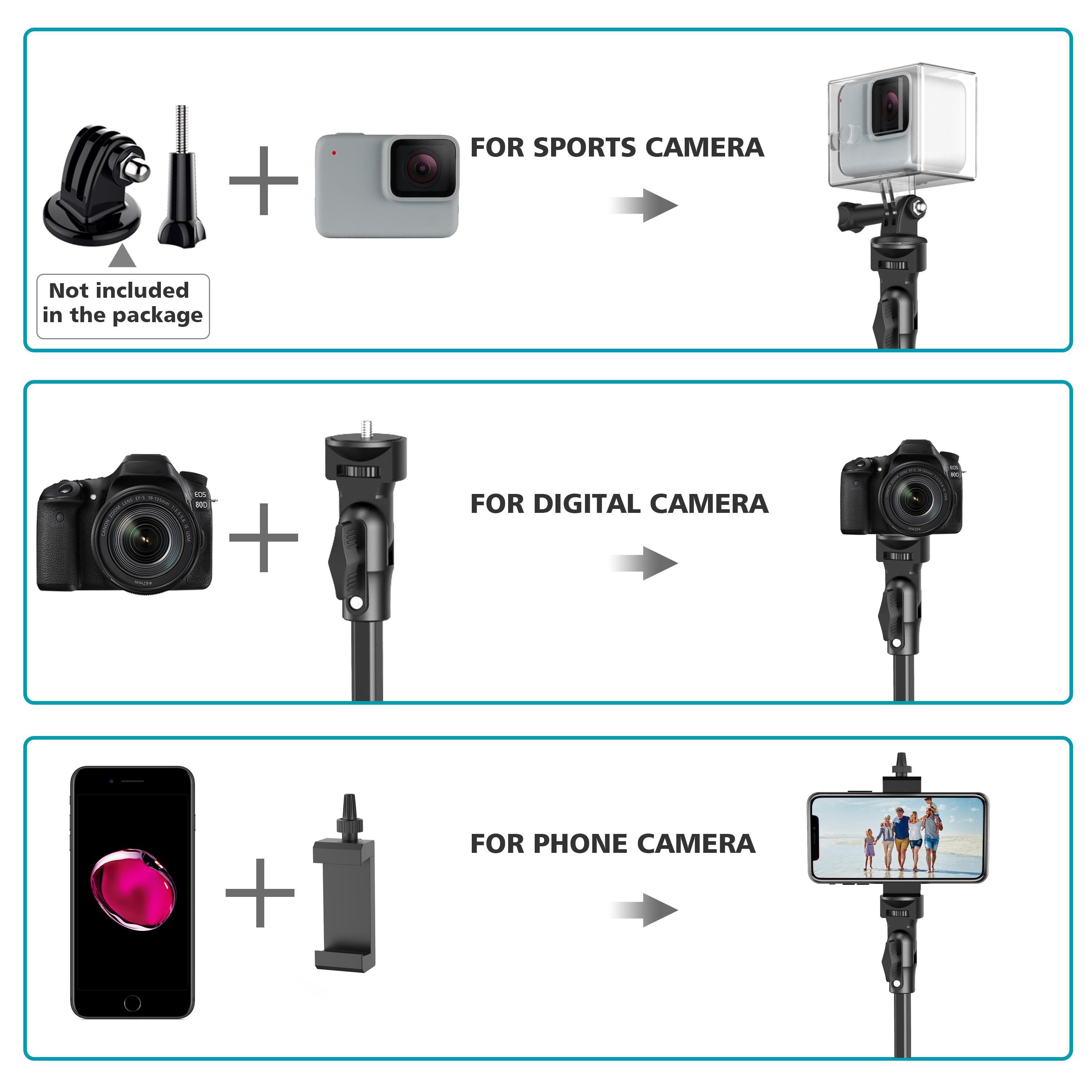 62'' Adjustable Phone Tripod & Selfie Stick with Bluetooth Remote, Universal Mount for iPhone, Android, and Cameras